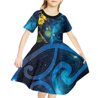 Tui Bird New Zealand Starry Sky Kid Short Sleeve Dress Maori Koru