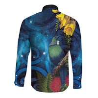 Tui Bird New Zealand Starry Sky Long Sleeve Button Shirt Maori Koru