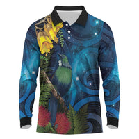 Tui Bird New Zealand Starry Sky Long Sleeve Polo Shirt Maori Koru