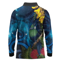 Tui Bird New Zealand Starry Sky Long Sleeve Polo Shirt Maori Koru