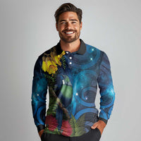 Tui Bird New Zealand Starry Sky Long Sleeve Polo Shirt Maori Koru