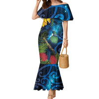 Tui Bird New Zealand Starry Sky Mermaid Dress Maori Koru