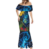 Tui Bird New Zealand Starry Sky Mermaid Dress Maori Koru
