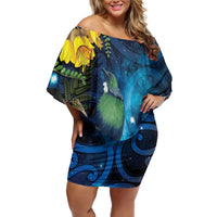 Tui Bird New Zealand Starry Sky Off Shoulder Short Dress Maori Koru LT7 Women Galaxy - Polynesian Pride