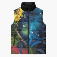 Tui Bird New Zealand Starry Sky Sleeveless Puffer Jacket Maori Koru