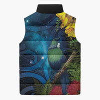 Tui Bird New Zealand Starry Sky Sleeveless Puffer Jacket Maori Koru
