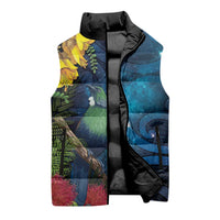 Tui Bird New Zealand Starry Sky Sleeveless Puffer Jacket Maori Koru