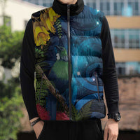Tui Bird New Zealand Starry Sky Sleeveless Puffer Jacket Maori Koru