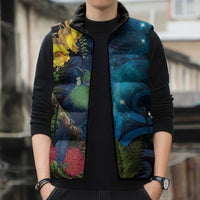 Tui Bird New Zealand Starry Sky Sleeveless Puffer Jacket Maori Koru