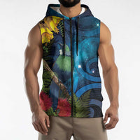 Tui Bird New Zealand Starry Sky Sleeveless Zip Hoodie Maori Koru