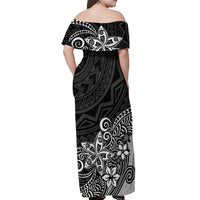 Polynesia Off Shoulder Maxi Dress Plumeria Black Curves LT7 - Polynesian Pride