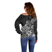 Polynesia Off Shoulder Sweater Plumeria Black Curves LT7 - Polynesian Pride