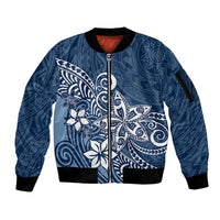 Polynesia Sleeve Zip Bomber Jacket Plumeria Blue Curves LT7 Unisex Blue - Polynesian Pride