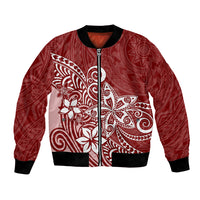 Polynesia Bomber Jacket Plumeria Red Curves LT7 Unisex Red - Polynesian Pride