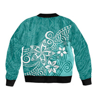 Polynesia Sleeve Zip Bomber Jacket Plumeria Teal Curves LT7 - Polynesian Pride