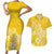 Polynesia Couples Matching Short Sleeve Bodycon Dress and Hawaiian Shirt Plumeria Yellow Curves LT7 Yellow - Polynesian Pride