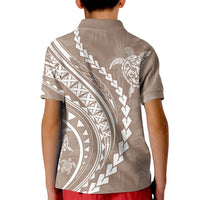 Polynesian Pride Kid Polo Shirt Turtle Hibiscus Luxury Style - Beige LT7 - Polynesian Pride