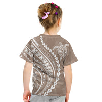 Polynesian Pride Kid T Shirt Turtle Hibiscus Luxury Style - Beige LT7 - Polynesian Pride