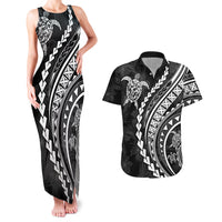 Polynesian Pride Couples Matching Tank Maxi Dress and Hawaiian Shirt Turtle Hibiscus Luxury Style - Black LT7 Black - Polynesian Pride