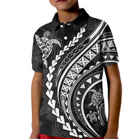 Polynesian Pride Kid Polo Shirt Turtle Hibiscus Luxury Style - Black LT7 Kid Black - Polynesian Pride