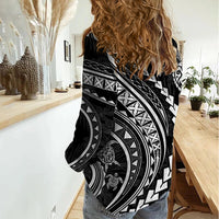 Polynesian Pride Women Casual Shirt Turtle Hibiscus Luxury Style - Black LT7 - Polynesian Pride