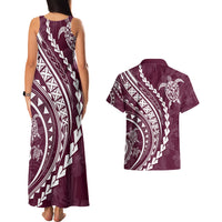 Polynesian Pride Couples Matching Tank Maxi Dress and Hawaiian Shirt Turtle Hibiscus Luxury Style - Champagne LT7 - Polynesian Pride