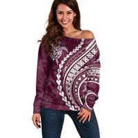 Polynesian Pride Off Shoulder Sweater Turtle Hibiscus Luxury Style - Champagne LT7 Women Champagne - Polynesian Pride