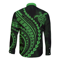 Polynesian Pride Long Sleeve Button Shirt Turtle Hibiscus Luxury Style - Green LT7 - Polynesian Pride