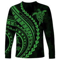Polynesian Pride Long Sleeve Shirt Turtle Hibiscus Luxury Style - Green LT7 - Polynesian Pride