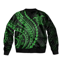 Polynesian Pride Sleeve Zip Bomber Jacket Turtle Hibiscus Luxury Style - Green LT7 - Polynesian Pride