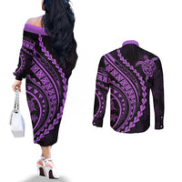Polynesian Pride Couples Matching Off The Shoulder Long Sleeve Dress and Long Sleeve Button Shirts Turtle Hibiscus Luxury Style - Lilac LT7 - Polynesian Pride