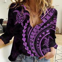 Polynesian Pride Women Casual Shirt Turtle Hibiscus Luxury Style - Lilac LT7 Female Lilac - Polynesian Pride