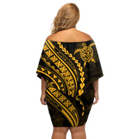Polynesian Pride Off Shoulder Short Dress Turtle Hibiscus Luxury Style - Merigold LT7 - Polynesian Pride