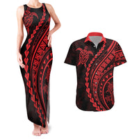 Polynesian Pride Couples Matching Tank Maxi Dress and Hawaiian Shirt Turtle Hibiscus Luxury Style - Rose LT7 Rose - Polynesian Pride