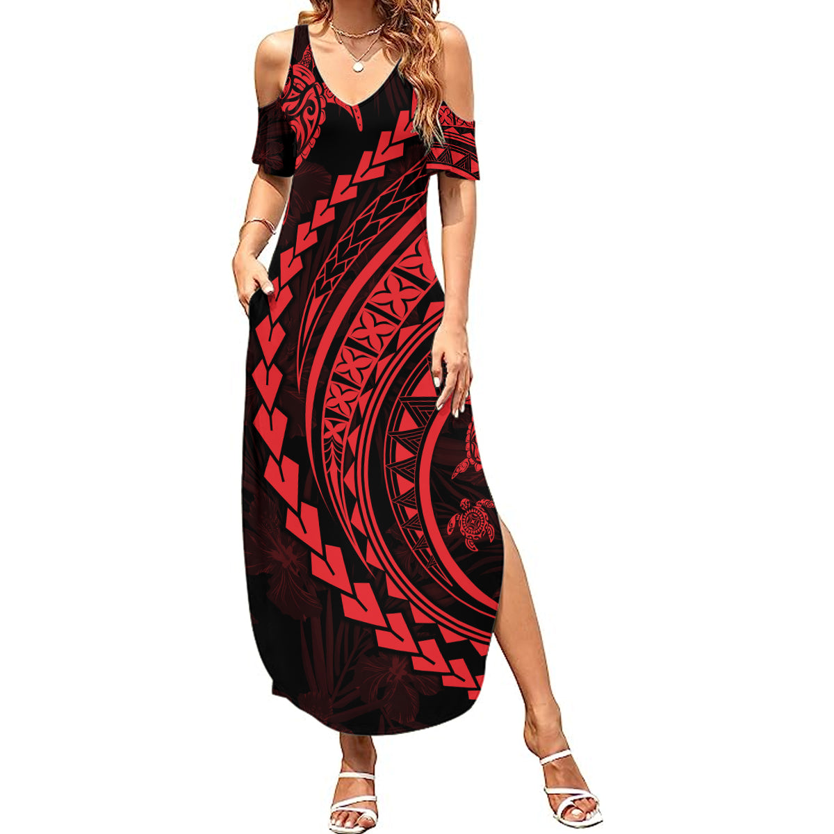 Polynesian Pride Summer Maxi Dress Turtle Hibiscus Luxury Style - Rose LT7 Women Rose - Polynesian Pride