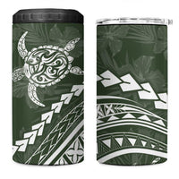 Polynesian Pride 4 in 1 Can Cooler Tumbler Turtle Hibiscus Luxury Style - Sage