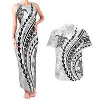 Polynesian Pride Couples Matching Tank Maxi Dress and Hawaiian Shirt Turtle Hibiscus Luxury Style - White LT7 White - Polynesian Pride
