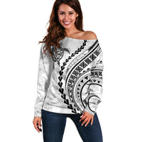 Polynesian Pride Off Shoulder Sweater Turtle Hibiscus Luxury Style - White LT7 Women White - Polynesian Pride