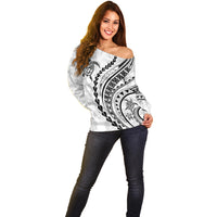 Polynesian Pride Off Shoulder Sweater Turtle Hibiscus Luxury Style - White LT7 - Polynesian Pride