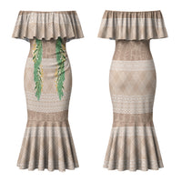 Hawai'i Paniolo Maile Twisted Lei Couples Matching Mermaid Dress and Hawaiian Shirt Almond Brown
