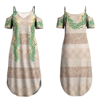 Hawai'i Paniolo Maile Twisted Lei Couples Matching Summer Maxi Dress and Hawaiian Shirt Almond Brown