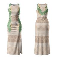 Hawai'i Paniolo Maile Twisted Lei Couples Matching Tank Maxi Dress and Long Sleeve Button Shirt Almond Brown