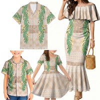 Hawai'i Paniolo Maile Twisted Lei Family Matching Mermaid Dress and Hawaiian Shirt Almond Brown