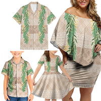 Hawai'i Paniolo Maile Twisted Lei Family Matching Off Shoulder Short Dress and Hawaiian Shirt Almond Brown