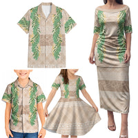 Hawai'i Paniolo Maile Twisted Lei Family Matching Puletasi and Hawaiian Shirt Almond Brown