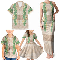 Hawai'i Paniolo Maile Twisted Lei Family Matching Tank Maxi Dress and Hawaiian Shirt Almond Brown