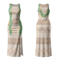 Hawai'i Paniolo Maile Twisted Lei Family Matching Tank Maxi Dress and Hawaiian Shirt Almond Brown