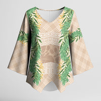 Hawai'i Paniolo Maile Twisted Lei Kimono Sleeve Blouse Almond Brown