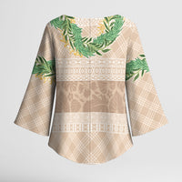 Hawai'i Paniolo Maile Twisted Lei Kimono Sleeve Blouse Almond Brown
