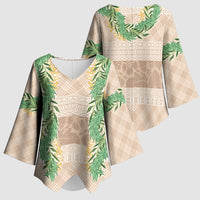 Hawai'i Paniolo Maile Twisted Lei Kimono Sleeve Blouse Almond Brown